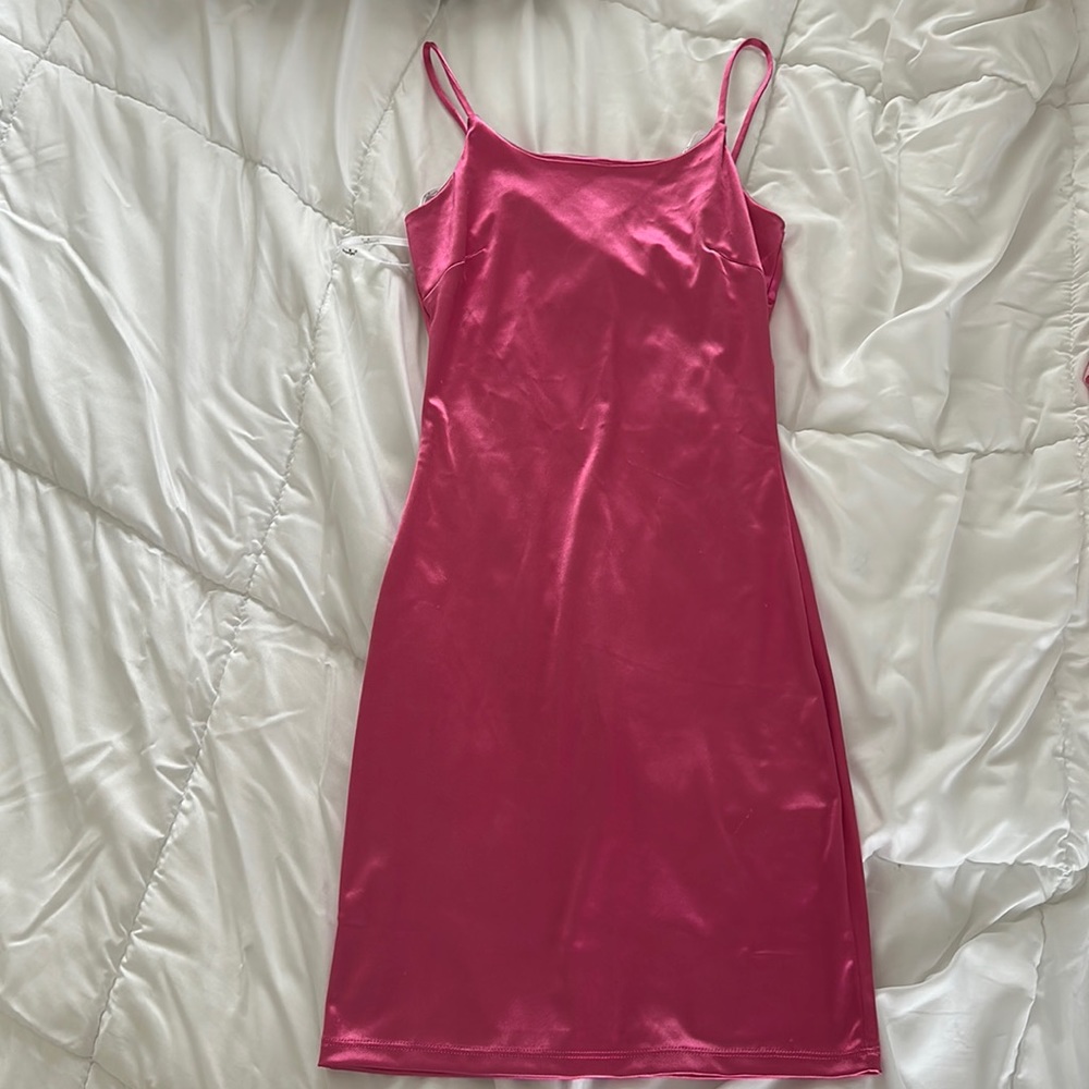 Papaya Pink Silk Tank Backless Dress   S